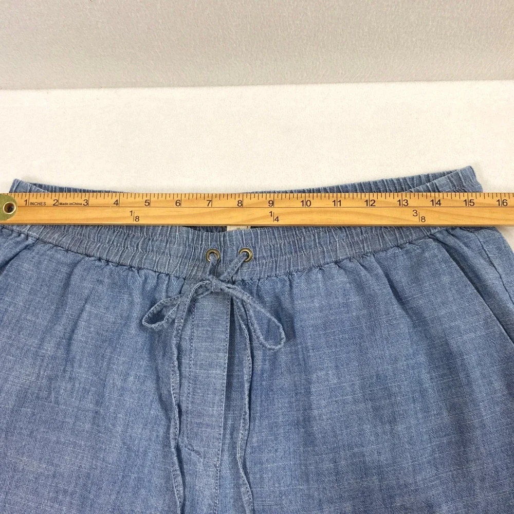 J.Crew Pants Women 10‎ Blue Chambray Drawstring Cuffed Tapered Coastal Nautical